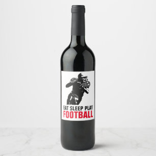 Eat Sleep Black & White Football Pop Art Wijn Etiket