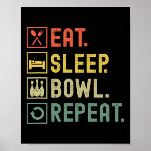 Eat Sleep Bowl Herhaal Grappige Bowling Bowler Poster
