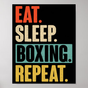 Eat Sleep Boxing Herhaal - Grappige Retro Boxi Poster