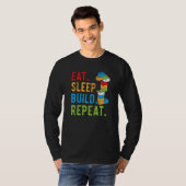 Eat Sleep Build Herhaal Master Builder Bricks Bloc T-shirt (Voorkant volledig)