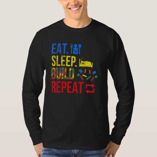 Eat Sleep Build Repeat Builders Blokks T-shirt (Voorkant)
