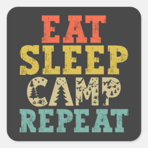 Eat Sleep Camp Herhalen Camping Lover Vierkante Sticker