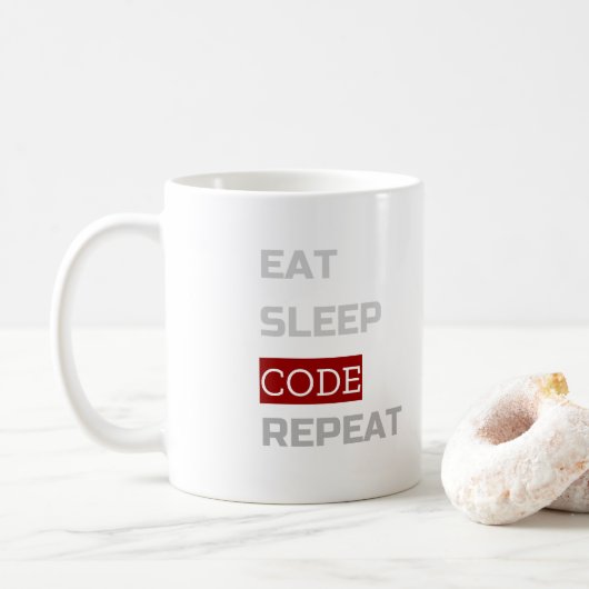 Eat Sleep CODE Herhalen Koffiemok (Met donut)