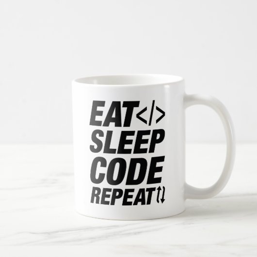 Eat Sleep Code herhalen Koffiemok (Rechts)