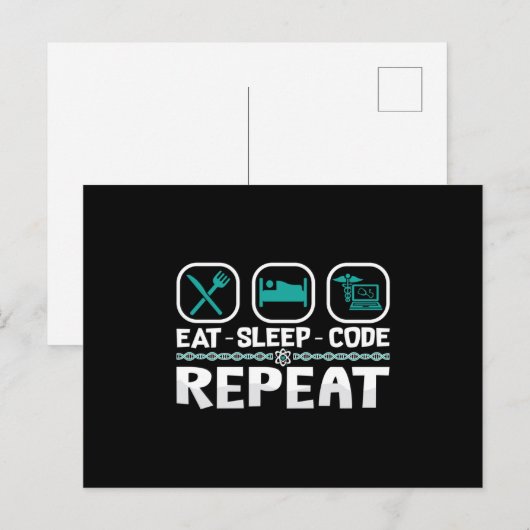 Eat Sleep Code Herhaling ICD-code medische coderin Briefkaart (Voorkant / Achterkant)