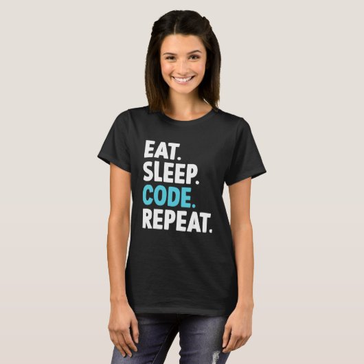 Eat Sleep Code Herhalingscodering Programmer T-shirt (Voorkant volledig)
