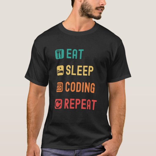 Eat sleep coding repeat with tick check boxes t-shirt (Voorkant)