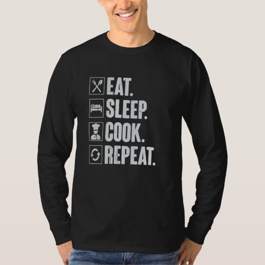 Eat Sleep Cook Repeat Retro Cook Cooking Chef T-shirt (Voorkant)
