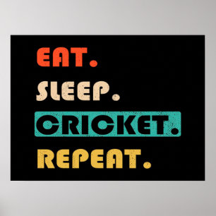 Eat Sleep Cricket Herhalen Poster