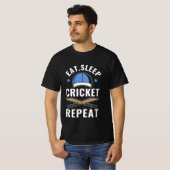 Eat Sleep Cricket Herhalen T-shirt (Voorkant volledig)