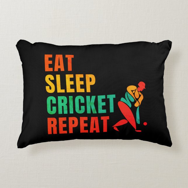 EAT SLEEP CRICKET REPEAT - CRICKET LOVER ACCENT KUSSEN (Voorkant)