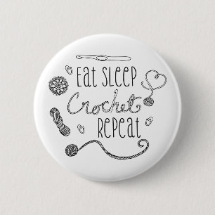 Eat Sleep Crochet Herhaal Typografie Ronde Button 5,7 Cm