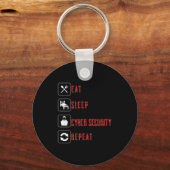 Eat Sleep Cyber Security Repeat Ethical Hacker Hum Sleutelhanger (Voorkant)