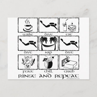 Eat Sleep Dive Rinse en Herhaal Briefkaart