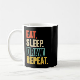 Eat Sleep Draw Herhaal Retro tekening Koffiemok