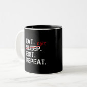 Eat Sleep Edit Herhaal een grappig cadeautje voor  Tweekleurige Koffiemok (Voorkant links)