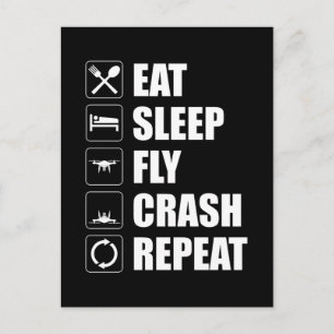 Eat Sleep Fly Crash Herhaal Funny Drone Pilot Briefkaart