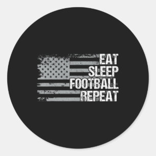 Eat Sleep Football Herhaal Amerikaanse vlag Mannen Ronde Sticker