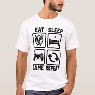Eat Sleep Game Herhaal gamer Gaming Nerd Geek T-shirt