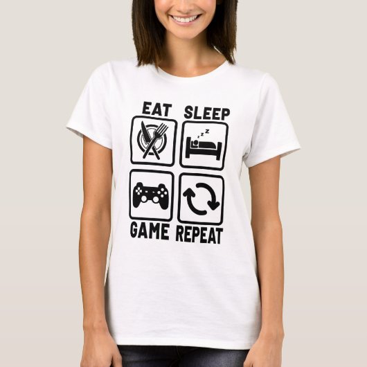 Eat Sleep Game Herhaal gamer Gaming Nerd Geek T-shirt (Voorkant)