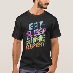 Eat Sleep Game Herhaal Gaming Gamer T-shirt