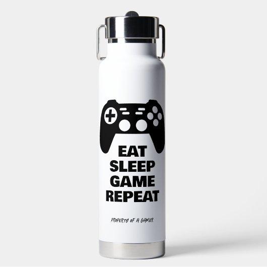Eat Sleep Game Herhaal grappige waterfles voor gam (Voorkant)