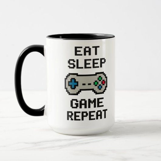 Eat Sleep Game Repeat – Gamer Pixel Art Mug Mok (Links)