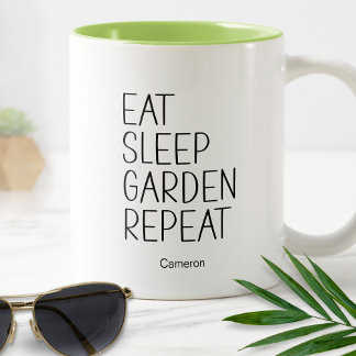 Eat Sleep Garden Herhaal Humoureuze Planten Funny Tweekleurige Koffiemok