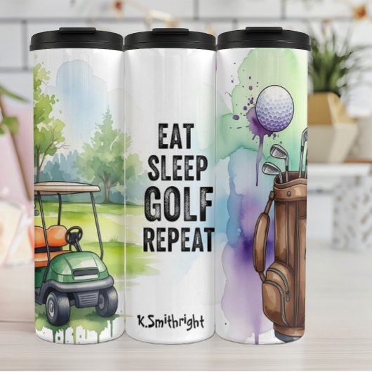 Eat Sleep Golf Grafisch herhalen Thermosbeker