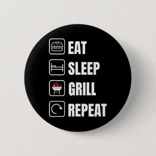 Eat Sleep Grill Herhaal BBQ Griller Vaderdag Ronde Button 5,7 Cm