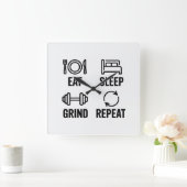 Eat. Sleep. Grind. Repeat Vierkante Klok (Huis)