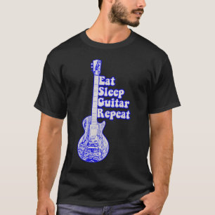 Eat sleep guitar repeat. vintage blue guitar. t-shirt