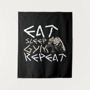 Eat Sleep Gym Herhaal Funny Quote Wandkleed