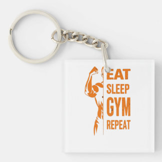 Eat Sleep Gym Herhaal Workout T-shirt Sleutelhanger