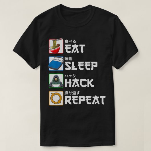 Eat Sleep Hack Herhaal Japanse hacker T-shirt (Design voorkant)