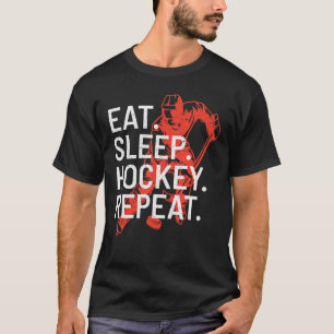 Eat Sleep Hockey Herhaal Ice Hockey Player Retro V T-shirt