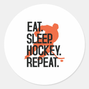 Eat Sleep Hockey Herhalen Funny Sports Hockey Ronde Sticker