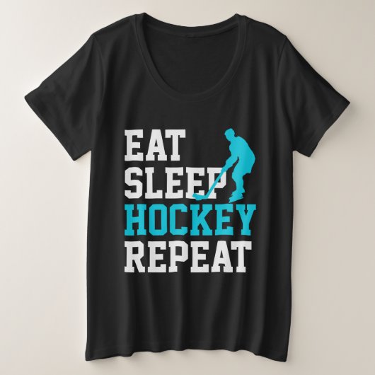 Eat Sleep Hockey Herhalen Grote Maat T-shirt (Design voorkant)