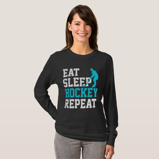 Eat Sleep Hockey Herhalen T-shirt (Voorkant volledig)
