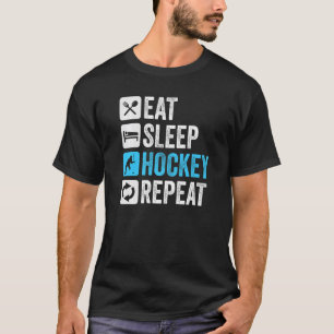 Eat Sleep Hockey Herhaling grappige retro  Premiu T-shirt