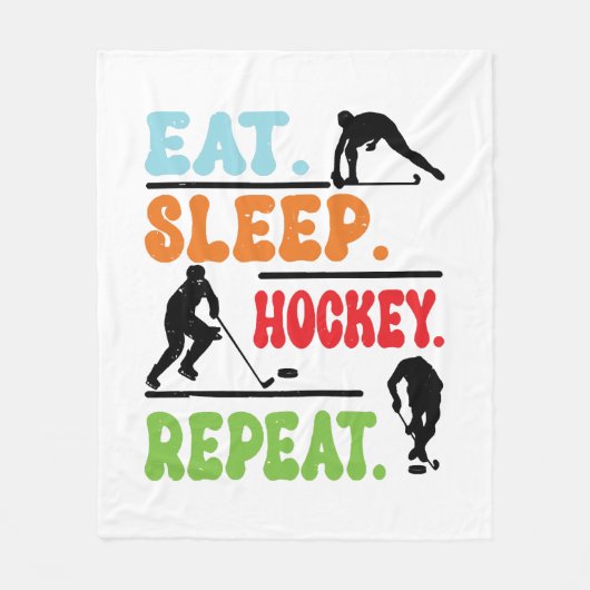 Eat Sleep Ice Hockey herhalen Fleece Deken (Voorkant)