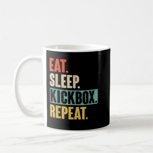 Eat Sleep Kickbox Repeat - Retro Vintage Kickboxin Koffiemok (Links)