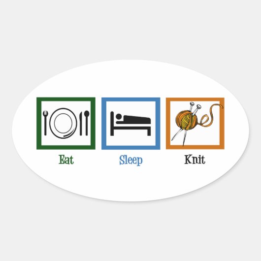 Eat Sleep Knit Ovale Sticker (Voorkant)