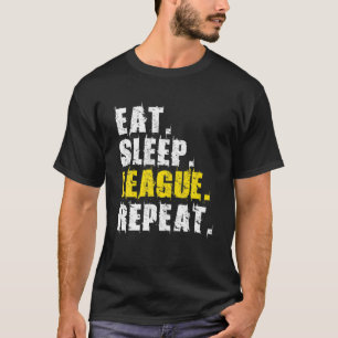 Eat Sleep League Herhaal gamegeling via sport T-shirt