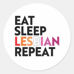 Eat Sleep Lesbian Repat Ronde Sticker