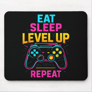 Eat Sleep Level Up Herhaal Gamer Grappig Videogame Muismat