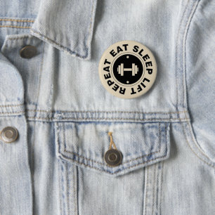 Eat Sleep Lift Herhaal Pin Badge Ronde Button 5,7 Cm