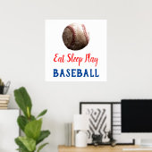 Eat Sleep Play Baseball Poster (Thuiskantoor)