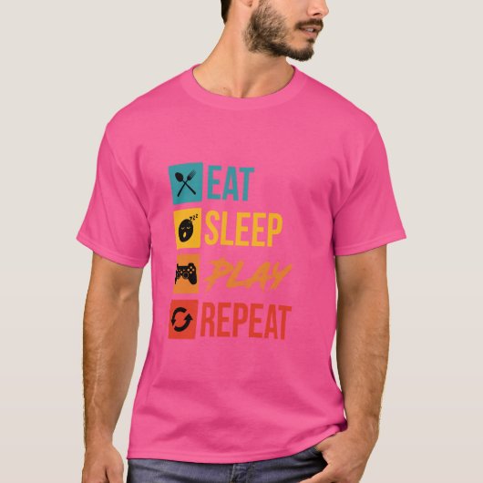 Eat Sleep Play Herhaal videospel T-shirt (Voorkant)