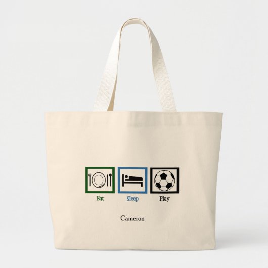 Eat Sleep Play Soccer Grote Tote Bag (Voorkant)